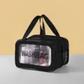 Borsa da toilette impermeabile in PU a doppio strato con finestra trasparente per viaggi. - Taglia S / Nero