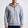 Herren grauer lässiger Viertelreißverschluss Fleece Kapuzenpullover langarm top. - S / Oberteile / Hellgrau