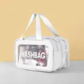 Borsa da toeletta in PU a doppio strato, borsa cosmetica impermeabile con separazione. - Taglia S / Bianco