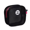 Borsa cosmetica in rete nera con cerniera rosa custodia da viaggio per trucco e accessori. - Nero