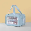 Hellblaue multifunktionale doppellagige PU Kulturtasche Kosmetiktasche mit Sichtfenster. - S / Blau