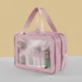 Rosa doppellagige PU Kulturtasche, große Kosmetiktasche mit Sichtfenster und praktischem Griff. - L / Rosa