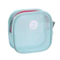 Light blue mesh cosmetic bag with pink zipper, breathable travel makeup pouch and organizer. - Blue