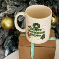 Taza de cerámica estilo crema coreana con caja de regalo y bonito diseño navideño. - Caja de regalo / Estilo Árbol de Navidad Degradado