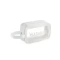 White PU and transparent PVC travel wash bag, minimalist cosmetic organizer with handle. - S / White