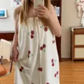 Wearable bath towel for women, soft absorbent shower dress with cute cherry print for home. - Bathrobe Dress
