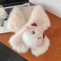 Cozy plush scarf detail featuring cute ragdoll cat design with pink headband, warm winter accessory. - Scarf / Off White
