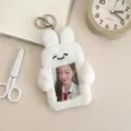 Cute plush photocard holder kawaii bunny keychain with idol photo card display pendant - Happy Rabbit