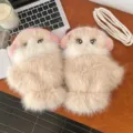 Guantes de invierno de gato de felpa bonitos detalle, calentador suave cálido orejeras. - Guantes / Blanco Roto