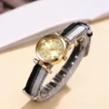 Dames college stijl quartz horloge met gouden ronde kast en zwart witte canvas horlogeband. - Zwart Grijs Wit