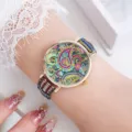 Reloj de cuarzo bohemio para mujer con esfera estampada étnica colorida y cómoda correa de lona. - Estilo B