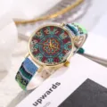 Reloj de cuarzo para mujer estilo étnico bohemio con correa de lona colorida y esfera retro. - Estilo D