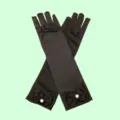 Gants longs en satin noir pour enfants fête princesse spectacle avec joli nœud et perle. - Longueur environ 29cm / Noir