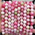Détail de perles rondes en tourmaline rose et verte quartz fraise pour bijoux faits main. - Calcédoine Pêche Optimisée