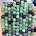 Brins de perles en pierres précieuses vertes et violettes, perles rondes pour bijoux DIY. - Fluorite Optimisée