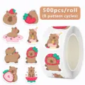 Cute capybara strawberry stickers roll 500pcs waterproof PVC decorative sealing labels - 500 Stickers 2.5cm/1inch