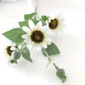 Artificial white sunflower branch flocked faux silk flowers pastoral home decor wedding props - White