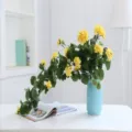 Artificial yellow flower vine with blue vase for home wedding wall decor, fake plant. - Yellow