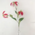 Artificial Gloriosa lily flower stem in glass vase for home decor floral arrangement photography - Red