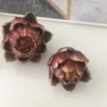 Ceramic artichoke decorative ornament, two pieces set, elegant table centerpiece for home. - L / Red