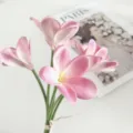 Artificial pink PU flowers bouquet for home table decor, elegant faux floral centerpiece. - Pink