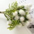 Artificial white dandelion fluffy flower bouquet with green leaves for home decor floral arrangement. - White