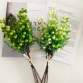 Artificial berry stems foam fruit branches fake plant home decor floral arrangement table centerpiece - White and Green