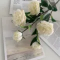 Artificial peony flowers 5-head tea rose home decor photography props faux floral bouquet - White