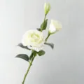 Artificial white eustoma silk flower stem with three heads, ideal for home decor and arrangement. - Color 002