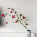 Detail shot of artificial azalea flower branch with soft foam stem and vase for home decor. - Rose Red