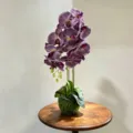 Arrangement de fleurs d'orchidée Phalaenopsis artificielle plante en pot pour décoration d'intérieur - Tissu en Soie Bleue Grise