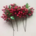 Artificial red berry stems fake holly branches for home decor Christmas floral arrangement - Red