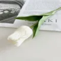 Realistic PU artificial white tulip flower single stem for home decor and wedding photography. - White