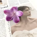 Artificial PU plumeria flower hair clip, vibrant purple beach vacation hair accessory. - Purple