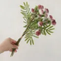 Artificial flower bouquet dandelion mimosa spherical floral arrangement home decor photography prop - Burgundy