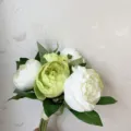 Artificial Peony Camellia Silk Flower Bouquet Green and White Floral Arrangement for Home Decor - White and Green
