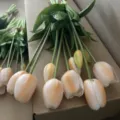 Artificial Tulip Bouquet Soft Rubber Real Touch 5 Heads Flowers Home Wedding Table Decor - Champagne