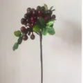 Artificial red berry stem with green leaves, fake fruit floral arrangement for home decor. - Burgundy
