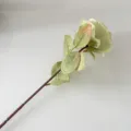 Vintage artificial rose single stem silk flower with burnt edges for home decor and display - Green