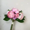 Artificial pink peony camellia bouquet bridal hand flower for home living room decor - Light Pink & Purple