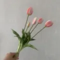 Pink 5-head artificial tulip bouquet soft rubber touch realistic faux flower for home decor - Medium Pink