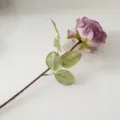 Artificial vintage rose silk flower, single stem burnt edge fake floral for home decoration. - Purple
