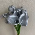Bouquet de fleurs artificielles mini arum argenté en PU pour décoration de mariage - Argent