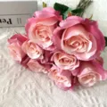 Artificial pink rose bouquet, silk floral arrangement for home decor and weddings. - Double Pink