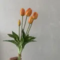Artificial tulip bouquet with 5 heads soft rubber home decor floral arrangement style - Orange