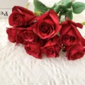 Artificial red rose bouquet silk flowers for home decor wedding party Valentine day gifts - Bright Red