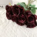 Künstlicher burgunderroter Rosenstrauß für Heimdekoration Hochzeit Falsche Blumen - Burgunderrot