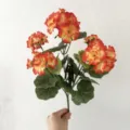 Artificial silk geranium flower bouquet, vibrant red and yellow petals for home decor. - Orange