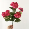 Artificial Silk Pink Geranium Flower Branch Fake Plant for Home and Wedding Decor - Hot Pink