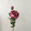 Vista di dettaglio dello stelo di fiore di peonia rosa artificiale con bocciolo per arredo. - Loto d'Autunno